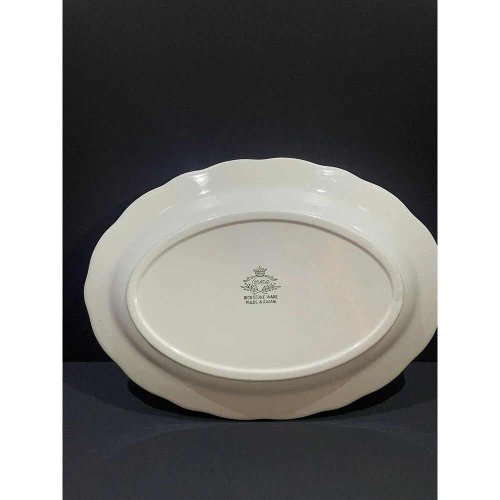 Corona Ironstone Ware Japan Oval Plate 8.5” X 6” Blue Trim Blueberries/Grapes